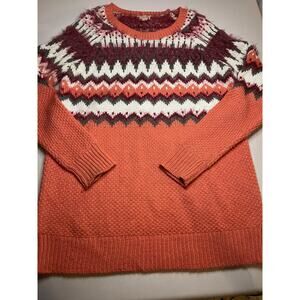 Mossimo Women's Fair Isle Sweater Coral/Berry/White With Fuzzy Texture Size L